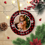 Kat Pet Eerste Kerstmis Foto Rustic Buffalo Check Keramisch Ornament<br><div class="desc">Kat Pet Eerste Kerstfeest Foto Robuust Buffalo Check Ceramic Ornament</div>