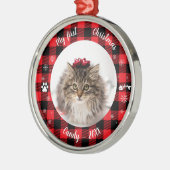 Kat Pet Eerste Kerstmis Foto Rustic Buffalo Check Metalen Ornament (Links)