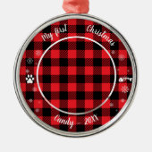Kat Pet Eerste Kerstmis Foto Rustic Buffalo Check Metalen Ornament (Voorkant)