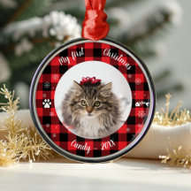 Kat Pet Eerste Kerstmis Foto Rustic Buffalo Check