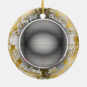 Kat Pet First-kerstfoto Gold Foils Keramisch Ornament (Achterkant)