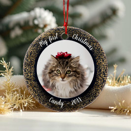 Kat Pet First kerstfoto Lijst Keramisch Ornament