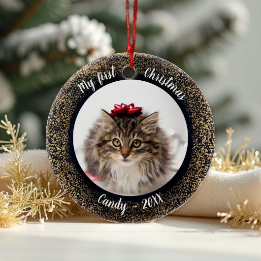 Kat Pet First kerstfoto Lijst Keramisch Ornament