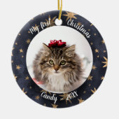 Kat Pet First-kerstfoto Rustic Messistars Keramisch Ornament (Voorkant)