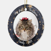 Kat Pet First-kerstfoto Rustic Messistars Keramisch Ornament (Links)