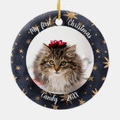 Kat Pet First-kerstfoto Rustic Messistars Keramisch Ornament (Achterkant)