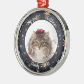 Kat Pet First-kerstfoto Rustic Messistars Metalen Ornament (Links)