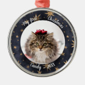 Kat Pet First-kerstfoto Rustic Messistars Metalen Ornament (Voorkant)