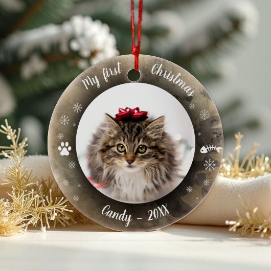 Kat Pet First kerstfoto Rustige Animal Print Keramisch Ornament