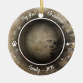 Kat Pet First kerstfoto Rustige Animal Print Keramisch Ornament (Voorkant)