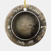 Kat Pet First kerstfoto Rustige Animal Print Keramisch Ornament (Achterkant)