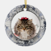 Kat Pet First Kerstfoto Silver Foils Keramisch Ornament (Voorkant)