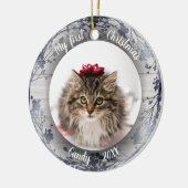 Kat Pet First Kerstfoto Silver Foils Keramisch Ornament (Links)