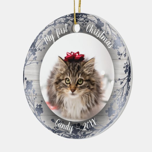 Kat Pet First Kerstfoto Silver Foils Keramisch Ornament (Links)