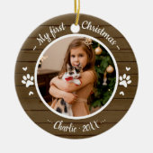 Kat Pet First Kerstmis Eenvoudige foto Rustige Keramisch Ornament (Voorkant)