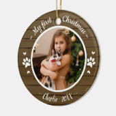 Kat Pet First Kerstmis Eenvoudige foto Rustige Keramisch Ornament (Links)