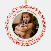 Kat Pet First Kerstmis Foto Red Wreater Keramisch Ornament (Voorkant)