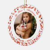 Kat Pet First Kerstmis Foto Red Wreater Keramisch Ornament (Links)