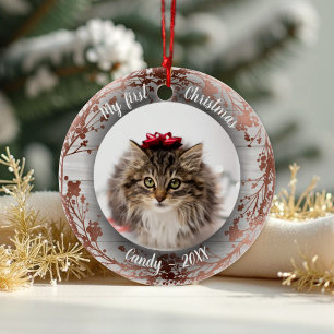 Kat Pet First Kerstmis Roos Foliën Keramisch Ornament