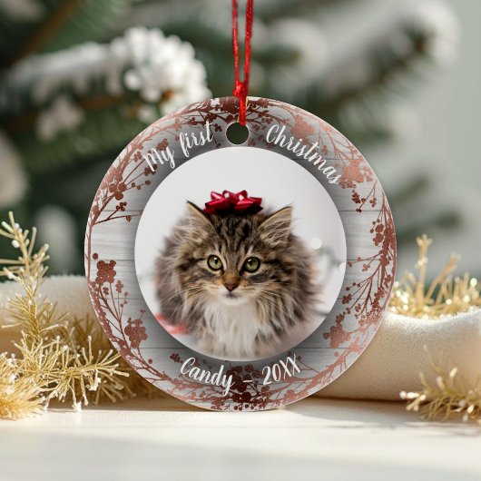 Kat Pet First Kerstmis Roos Foliën Keramisch Ornament