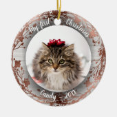 Kat Pet First Kerstmis Roos Foliën Keramisch Ornament (Voorkant)