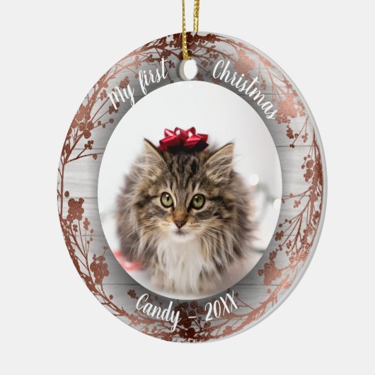 Kat Pet First Kerstmis Roos Foliën Keramisch Ornament (Links)