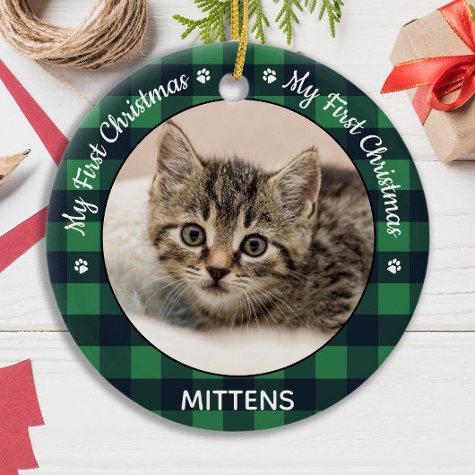 Kat Pet Foto Green Pset Kitten eerste Kerstmis Keramisch Ornament