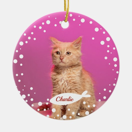 Kat Pet Keepomwille Kerstmis Eenvoudige foto Keramisch Ornament (Voorkant)
