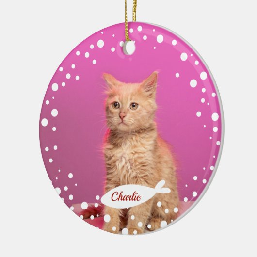 Kat Pet Keepomwille Kerstmis Eenvoudige foto Keramisch Ornament (Links)