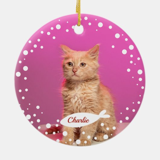 Kat Pet Keepomwille Kerstmis Eenvoudige foto Keramisch Ornament (Achterkant)