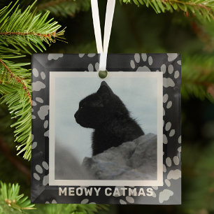 Kat Pet Photo Paw Prints Lijst Meowy Catmas Glas Ornament
