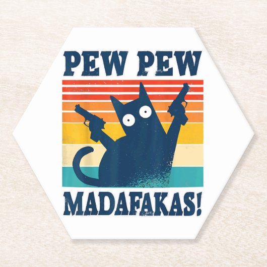 Kat Pew Pew Madafakas Crazy Kat Geweer Kartonnen Onderzetters (Voorkant)
