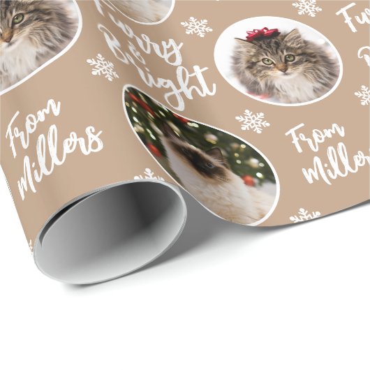 Kat Photo Furry & Bright Rustige White Kerstmis Cadeaupapier (Rol Hoek)