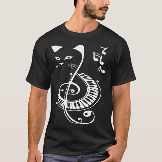 Kat Piano Muzieknoot T-shirt (Voorkant)