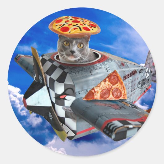 Kat piloot in het vliegtuig ronde sticker (Voorkant)