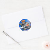 Kat piloot in het vliegtuig ronde sticker (Envelop)