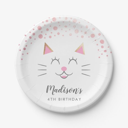 Kat Pink Gold Birthday Papieren Bordje (Voorkant)