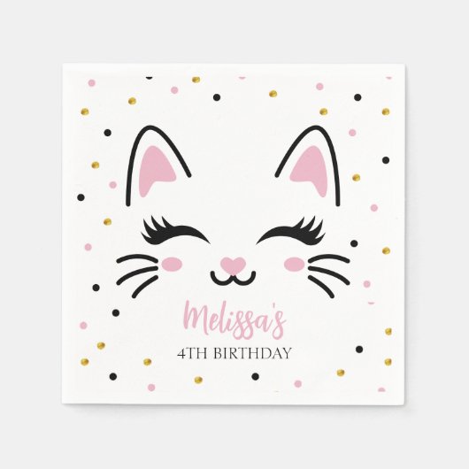 Kat Pink Gold Birthday Servet (Voorkant)