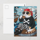 Kat Pirate in fuzzy zwarte trui met een kop koffie Briefkaart (Voorkant / Achterkant)