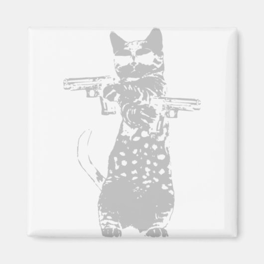 Kat - pistool kat grappige kat magneet (Voorkant)