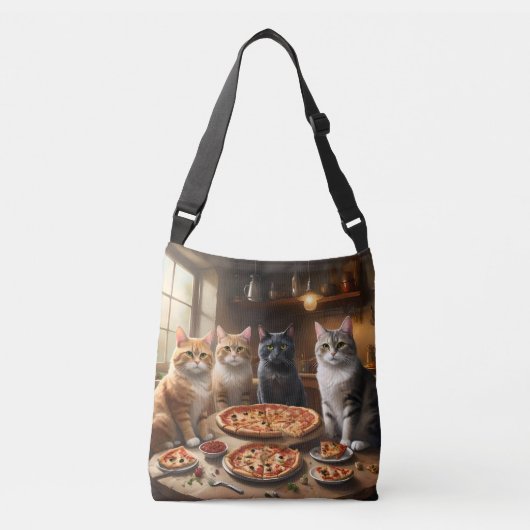 Kat Pizza Avond, Crossbody Tas (Voorkant)