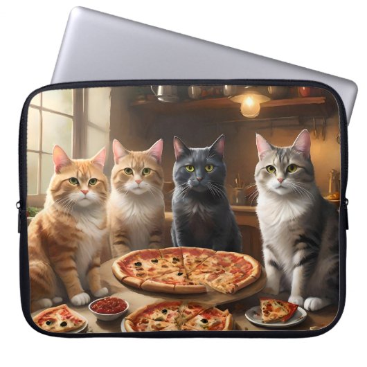 Kat Pizza Avond, Laptop Sleeve (Voorkant)