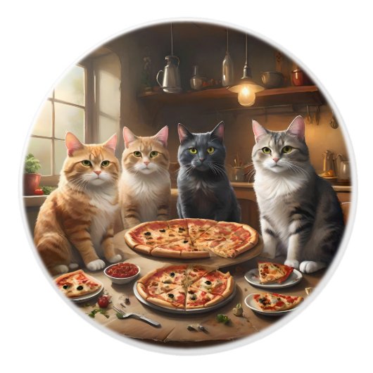 Kat Pizza Nacht, Keramische Knop (Voorkant)