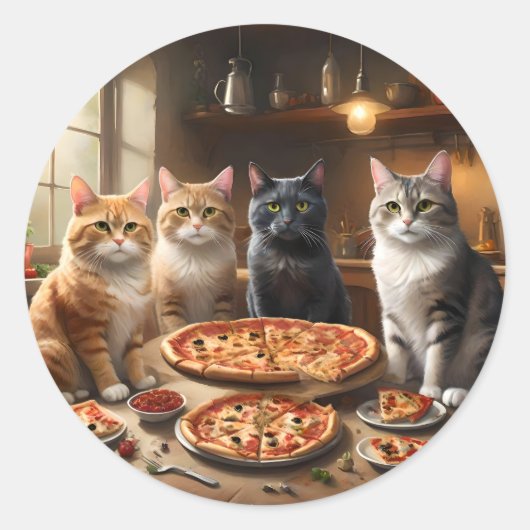 Kat Pizza Nacht, Ronde Sticker (Voorkant)
