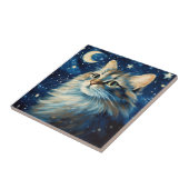 Kat pluizige kunst in de nacht tegeltje (Zijkant)