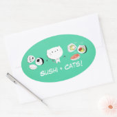 Kat plus Sushi staat voor schattigheid! Ovale Sticker (Envelop)