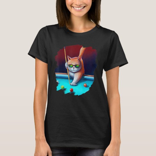 Kat-poel-biljarten in Lounge Cool Funny Ca T-shirt (Voorkant)