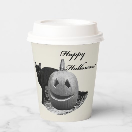 Kat & Pompoen Gelukkig Halloween Papieren Bekers (Voorkant)