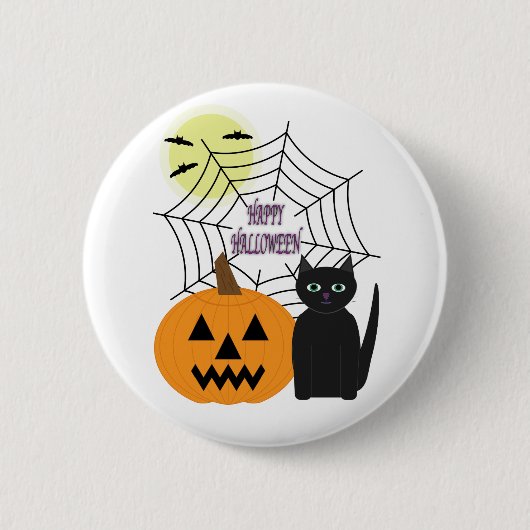 Kat & Pompoen Halloween Ronde Button 5,7 Cm (Voorkant)