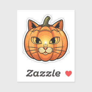 Kat Pompoen Lantaarn Gezicht - Halloween Vinyl Sti Sticker